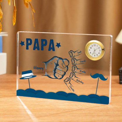 6 Names - Personalised Fist Bump Custom Name Acrylic Clock Ornament Father's Day Gift for Dad