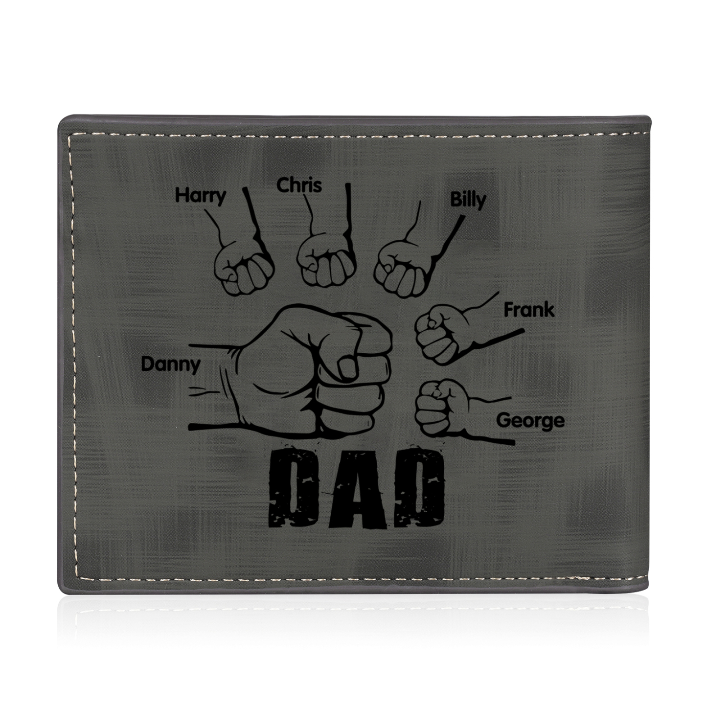 6 Names - Personalised Photo Custom Leather Men's Wallet as a Father's Day Gift for Dad