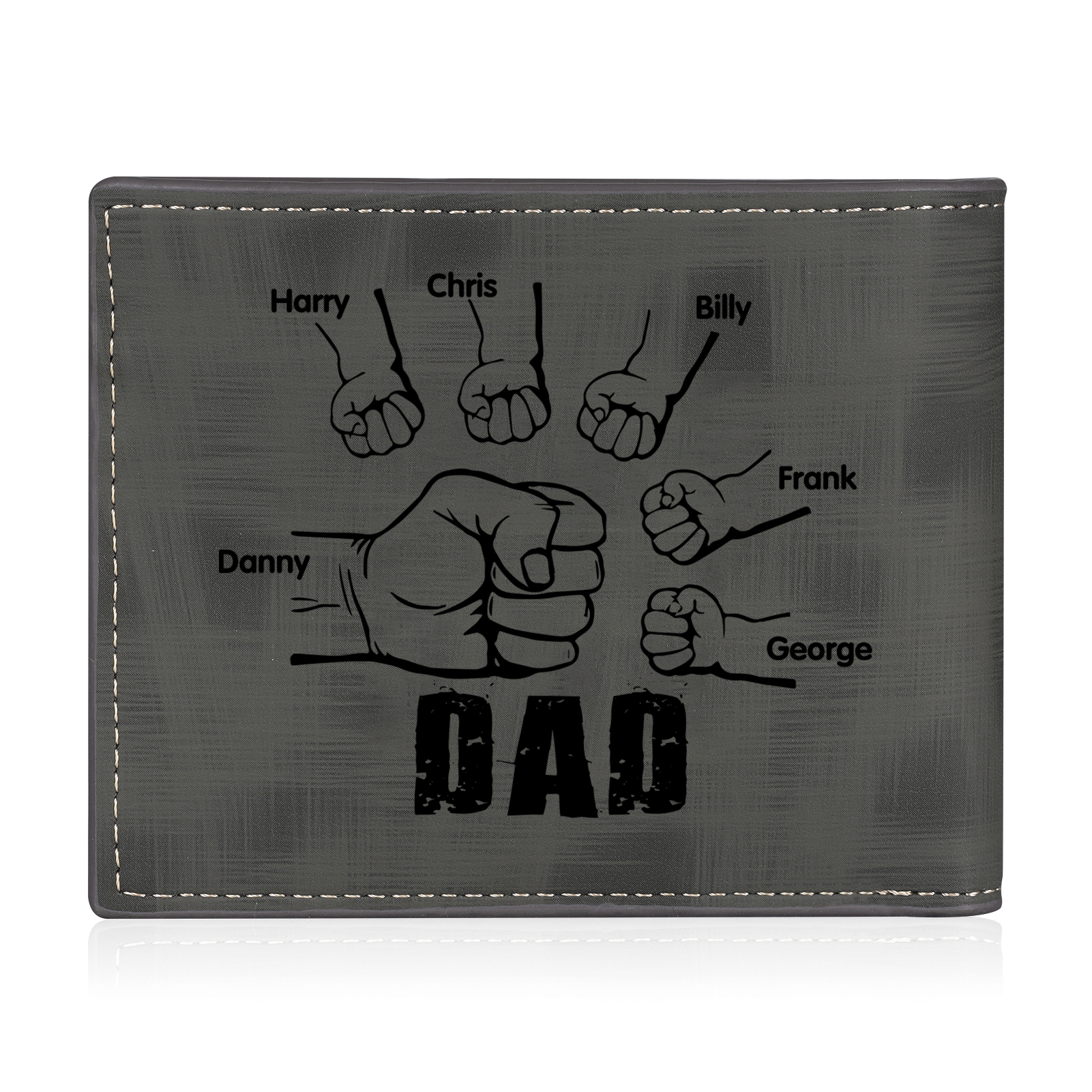 6 Names - Personalised Photo Custom Leather Men's Wallet as a Father's Day Gift for Dad