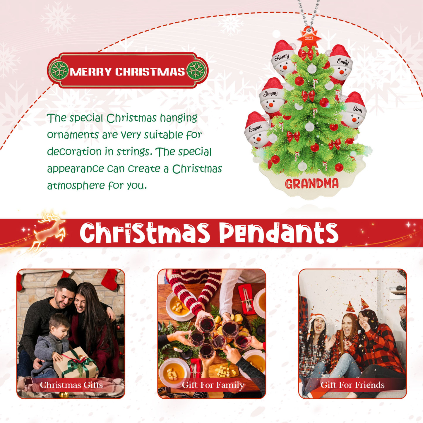 5 Names-Personalized Family Acrylic Christmas Xmas Tree Decoration Ornament-Custom 5 Names Text And Date Hanging Ornament Gifts For Family