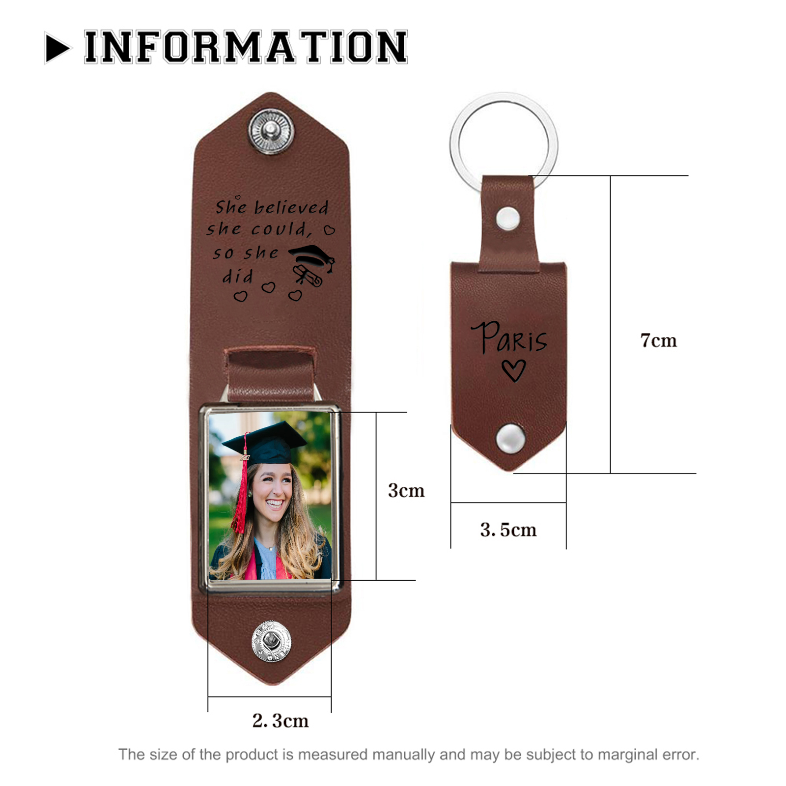 2024 Graduation Gifts - Personalised Name Flip Leather Keyring Customized Photo Keyring Gift for Her/Him