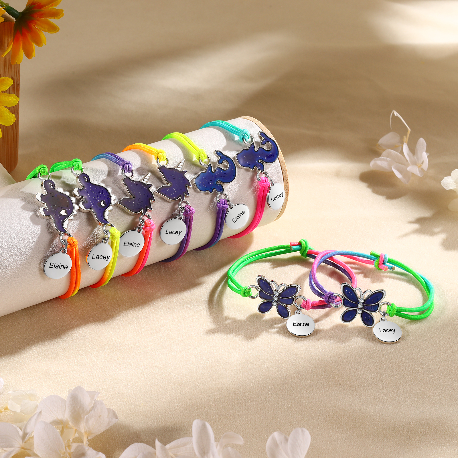 2 PCS Personalised Custom Name Dinosaur Elastic Rope Bracelet Back To School Season Children's Gift