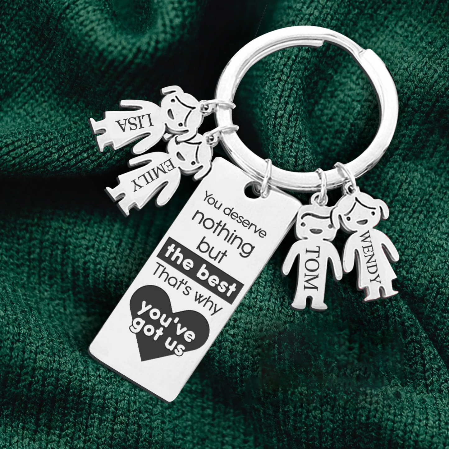 Custom Engraved 4 Children's Names Personalised Keyrings With Kids Charm - Mother's Day Gify for Mum