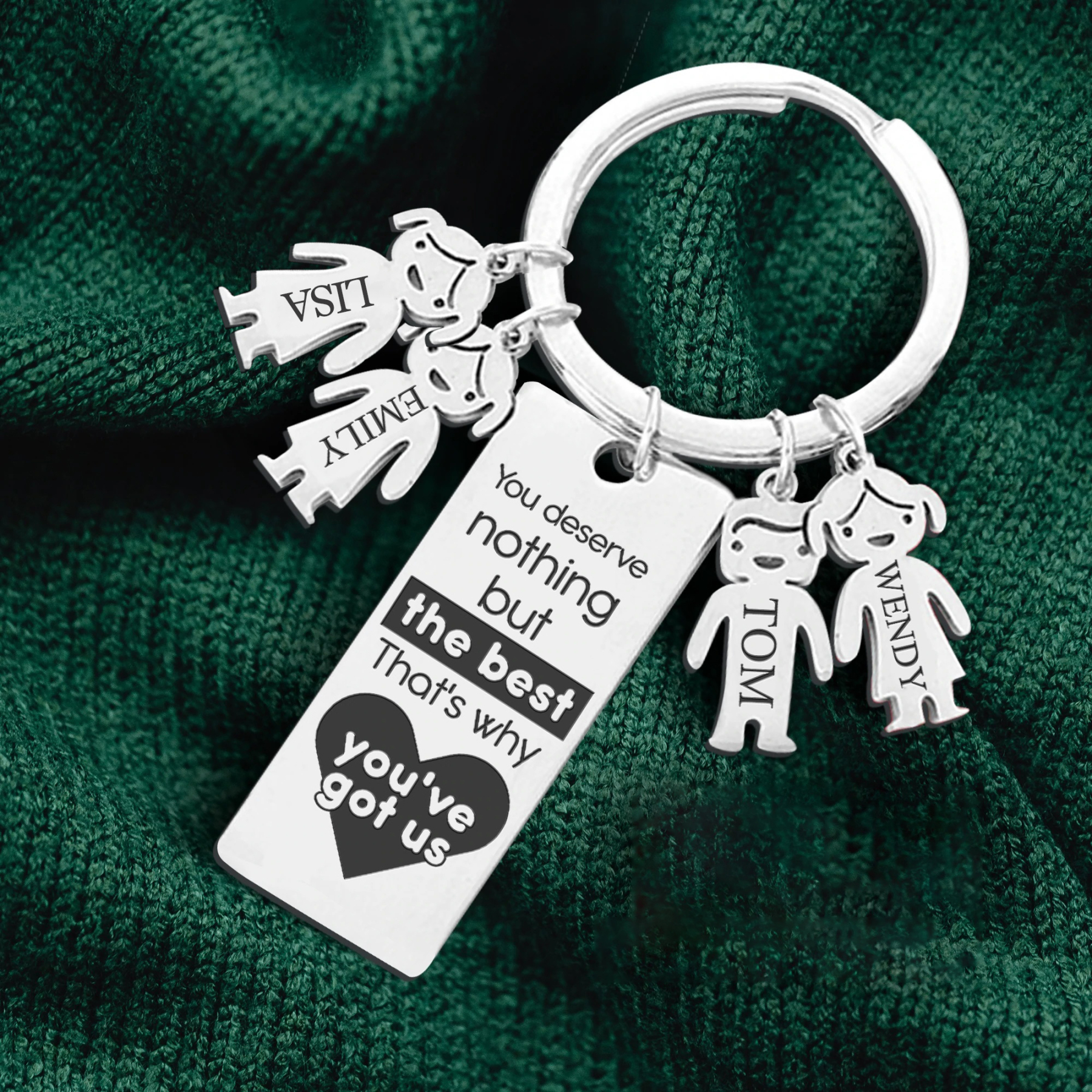 Custom Engraved 4 Children's Names Personalised Keyrings With Kids Charm - Mother's Day Gify for Mum