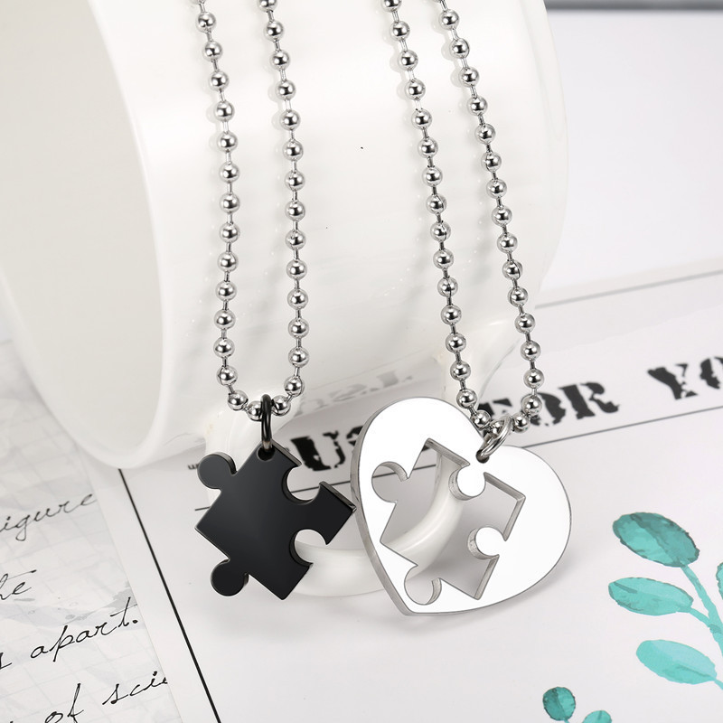 Personalised Couple Matching Necklace Puzzle Heart Necklace Valentines Day Gifts for Women Men