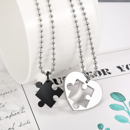 Personalised Couple Matching Necklace Puzzle Heart Necklace Valentines Day Gifts  for Women Men