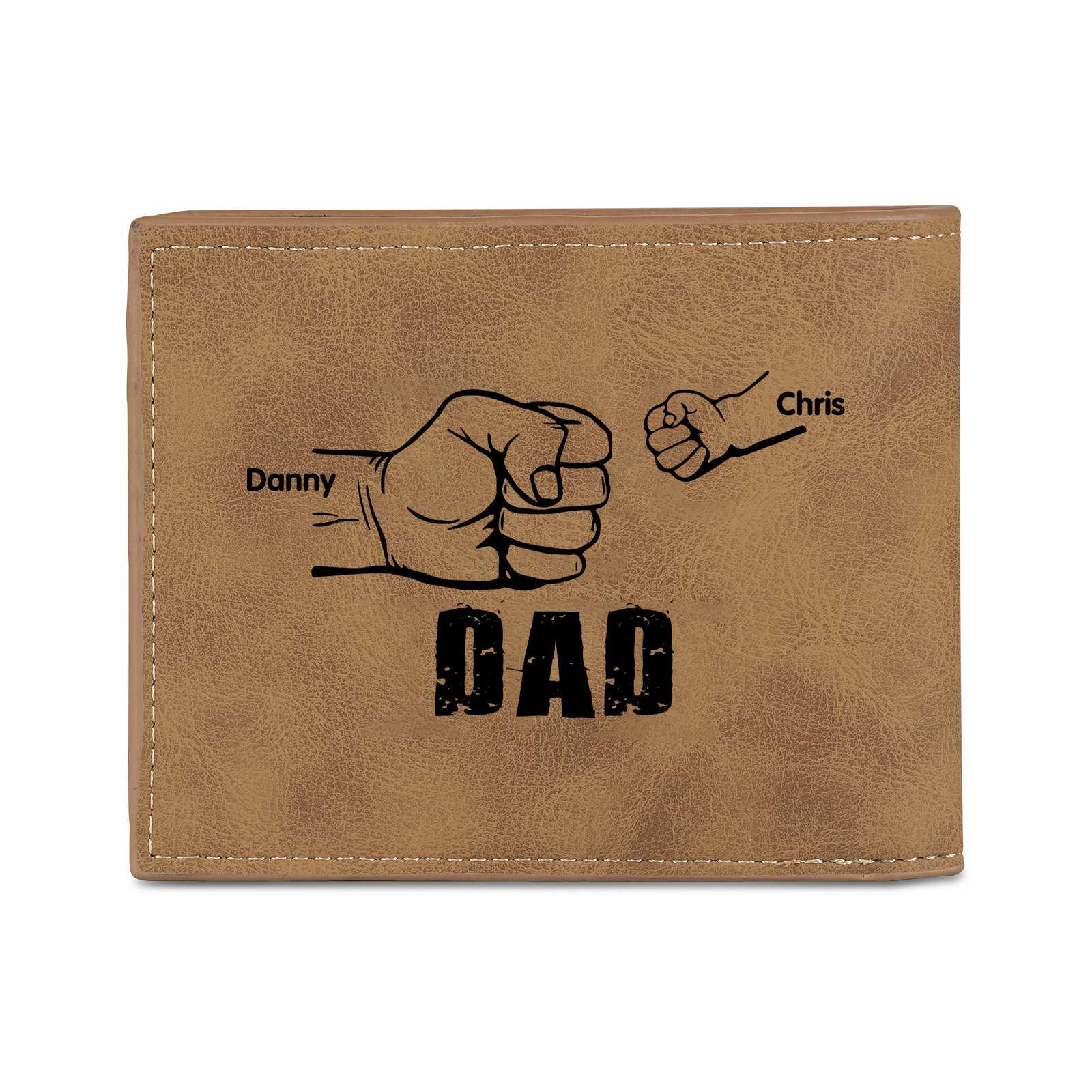 2 Names - Personalised Fist Bump Photo Custom Leather Men's  Wallet as a Father's Day Gift for Dad