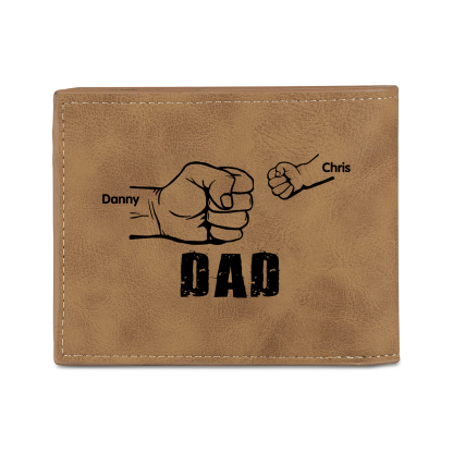 2 Names - Personalised Fist Bump Photo Custom Leather Men's  Wallet as a Father's Day Gift for Dad