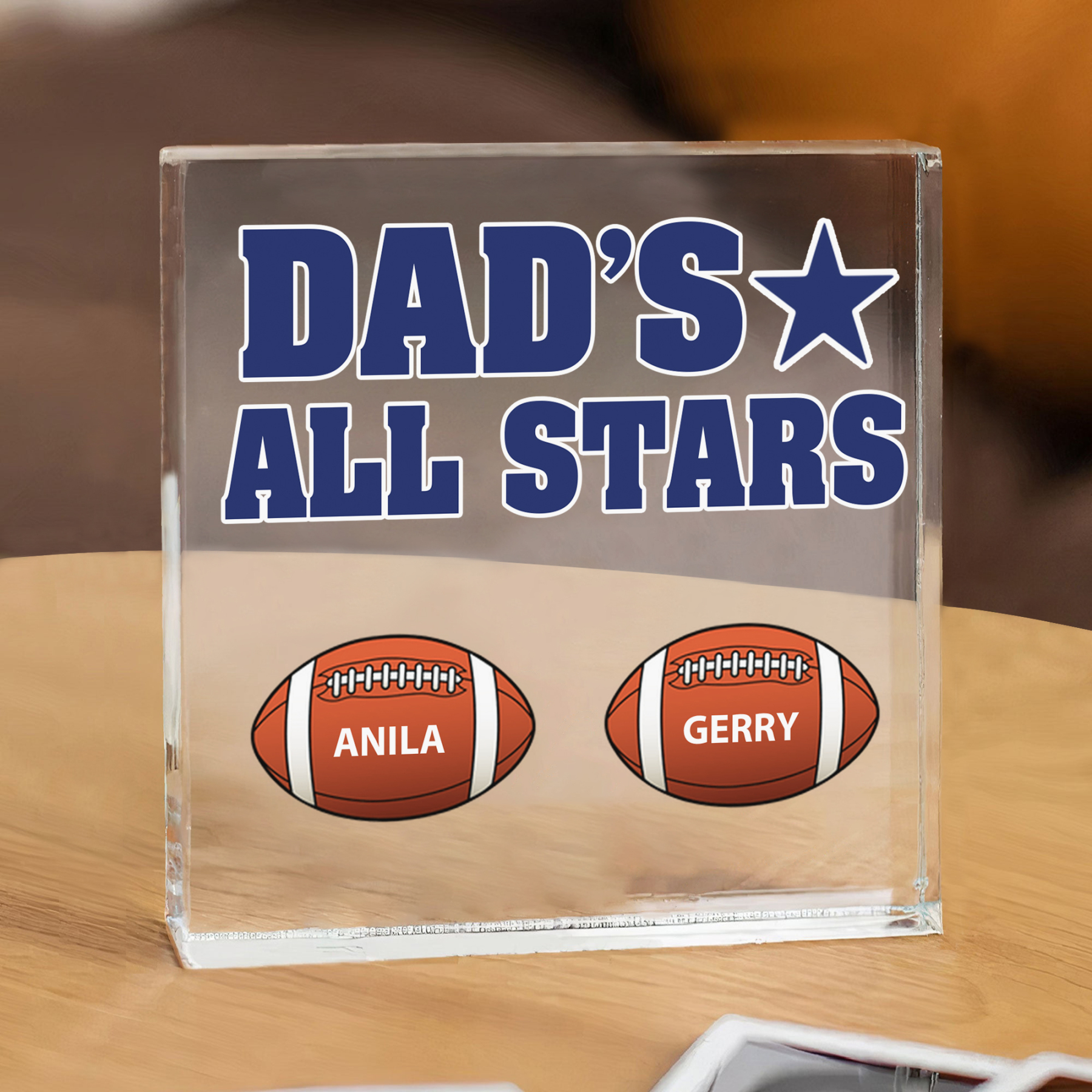 2 Names - Personalised Football Acrylic Keepsake Customized Name Acrylic Plaque Decoration Father's Day Gift for Dad