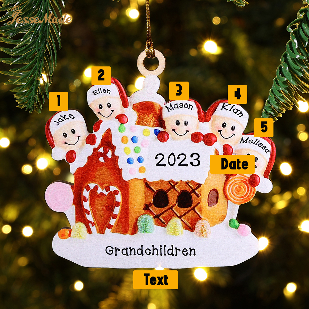 5 Names-Cookie House Christmas Ornament Custom 5 Names Hanging Ornament Gifts For Family