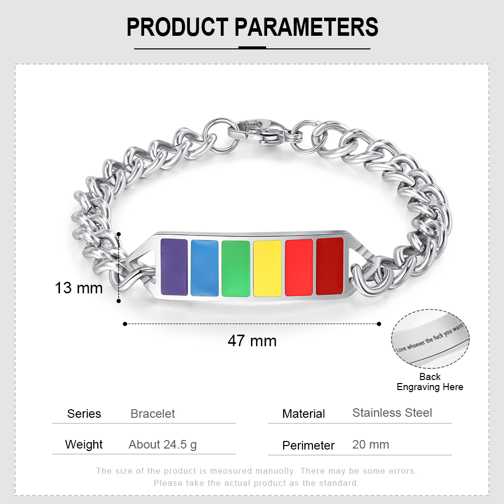Personalised Rainbow Bar Bracelet Engraved 1 Text LGBT Pride Gifts