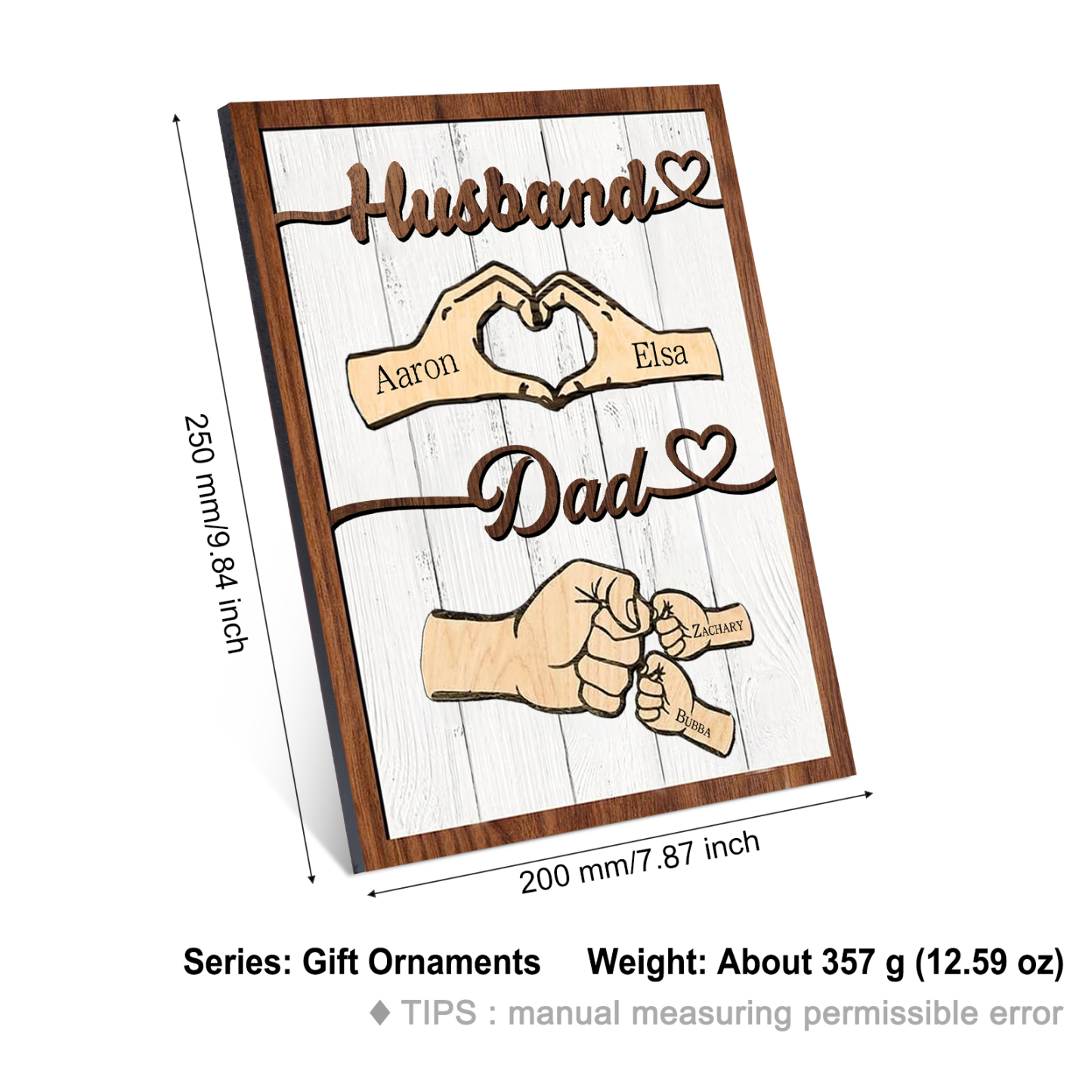 4 Names - Personalised Fist Bump Home Wooden Decor Father's Day Gift for Dad