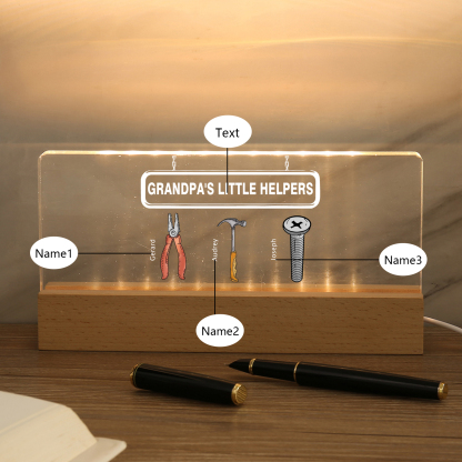 3 Names - Personalised Repair Tool Pattern Table Lamp Customized Text Father's Day Gift for Grandad/Dad