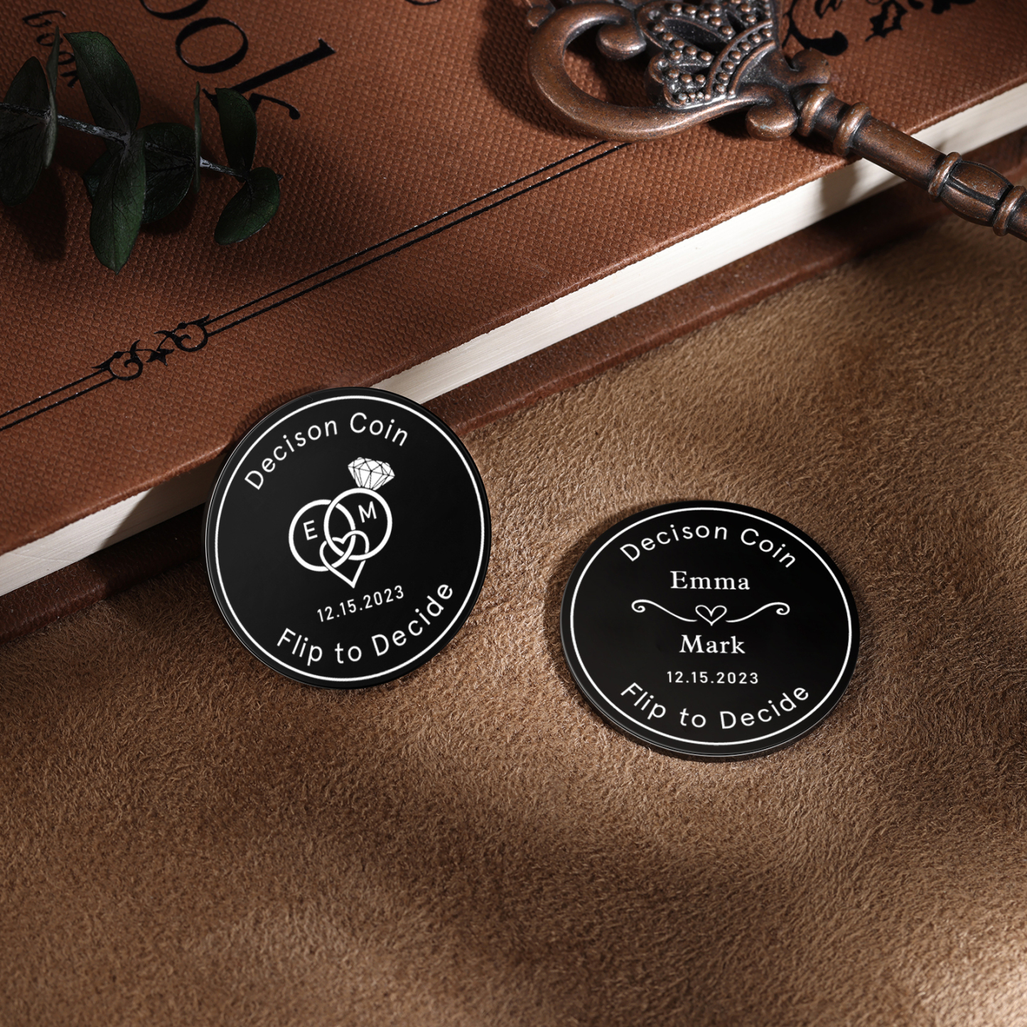 2 PCS Personalized Name Stainless Steel Couple Coin Custom Text And Date Special Gift