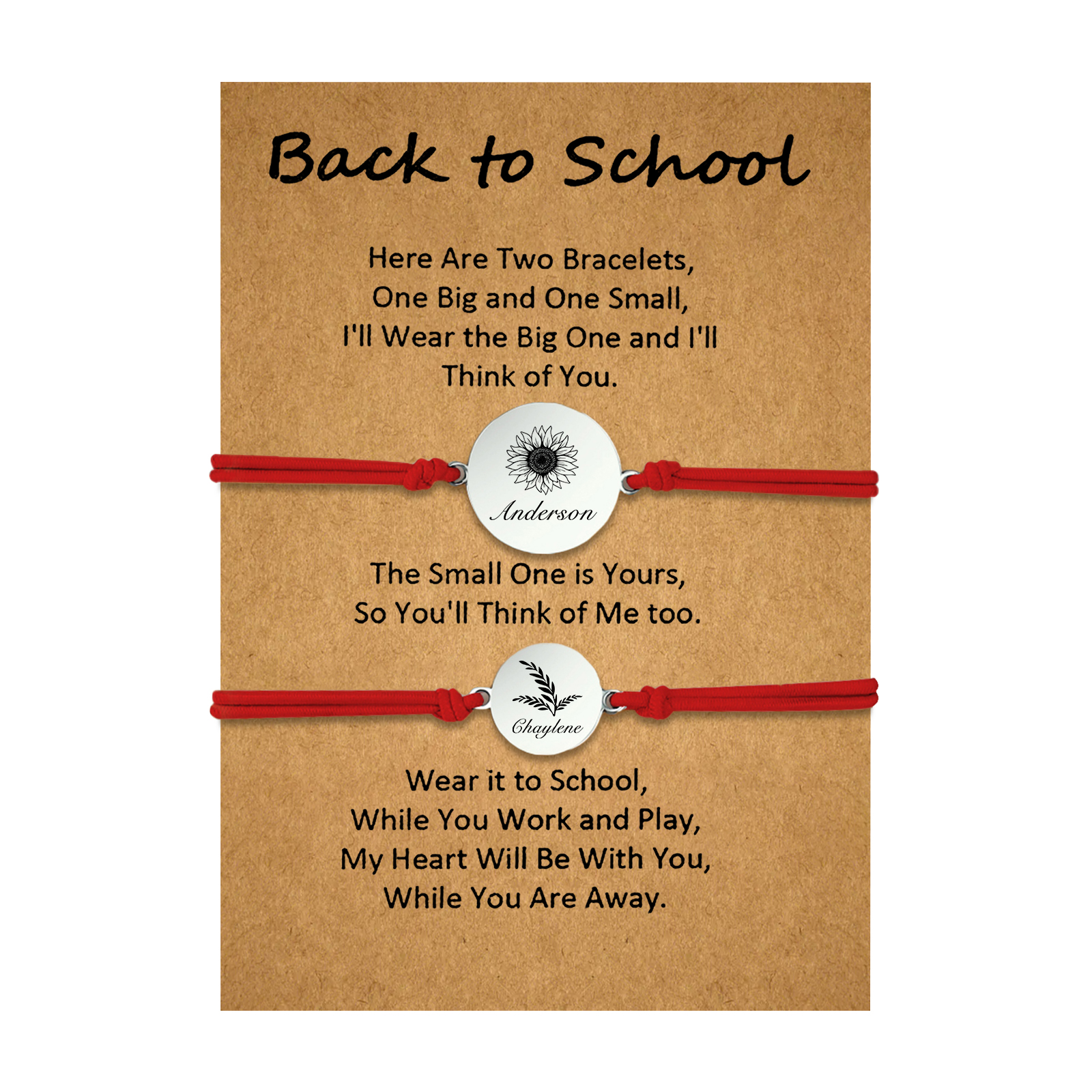 2 PCS Customized 2 Names Dandelion Pattern Elastic Stainless Steel Bracelet Back-To-School Gift For Daughter