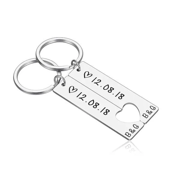 Personalised Heart Keyring Set with Custom Date & Initial Matching Valentine's gift for Couple | Jessemade