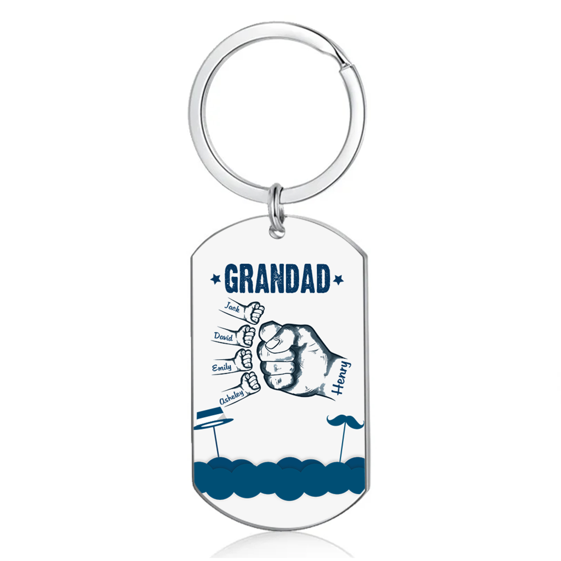 5 Names - Personalised Custom Fist Bump Keyring Hat and Beard Style Keyring Gift for Dad