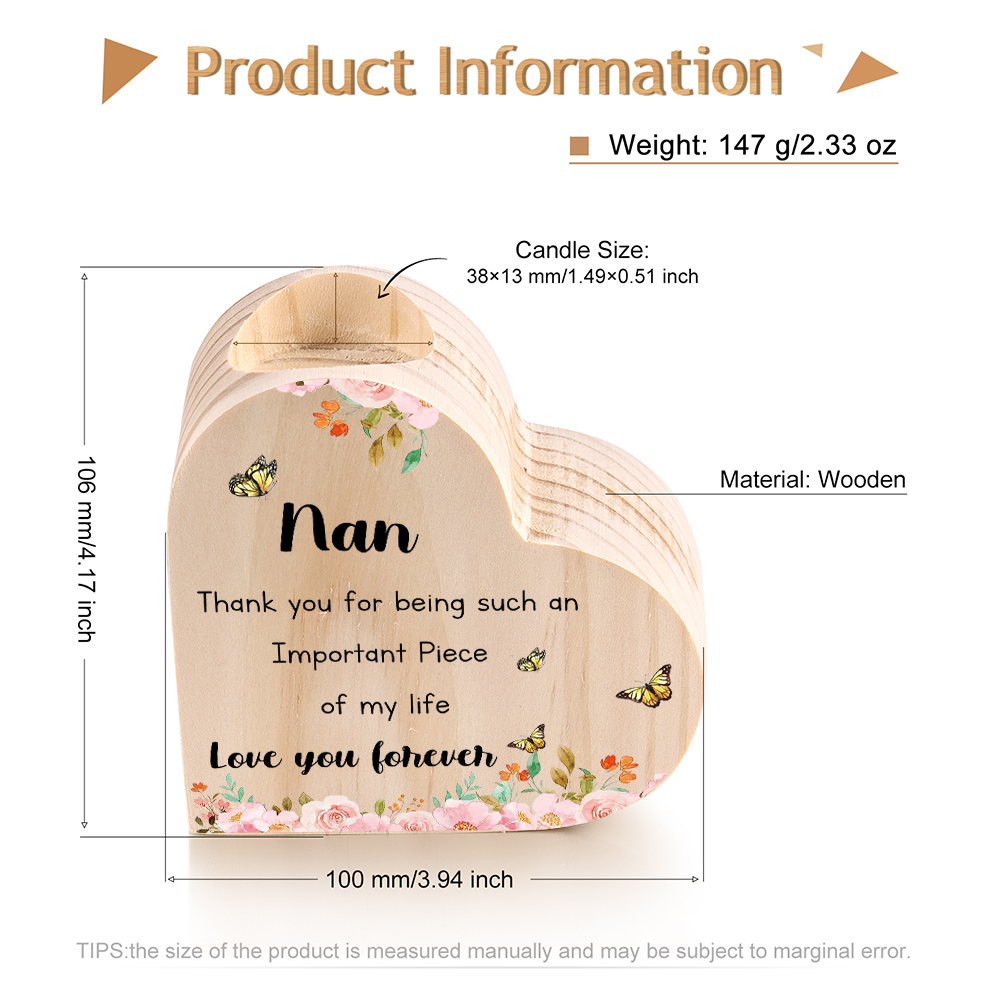 To My Nan Flower Candlesticks-Love You Forever-Heart Wooden Candle Holder from Granddaughter