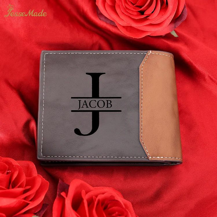 Personalised Name Leather Couple Wallet Engraved Letter And Photo Gift For Him