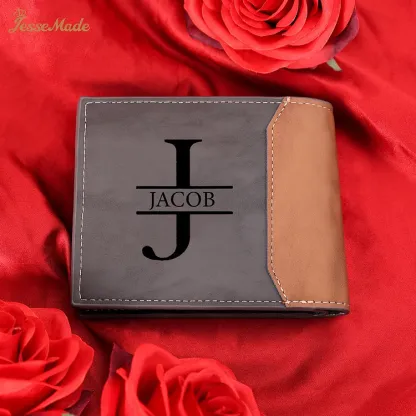 Personalised Name Leather Couple Wallet Engraved Letter And Photo Gift For Him