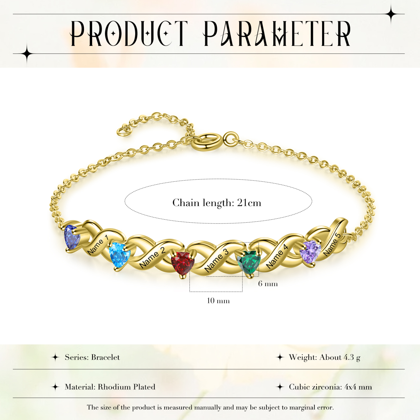 Personalised 2-7 Names Bracelet Set Custom Heart Birthstones Engraved Names Bracelet Gift For Women | Jessemade