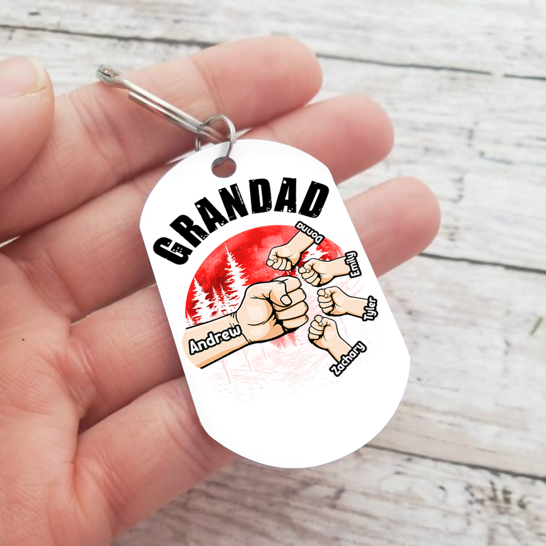 5 Names - Personalised Custom Fist Bump Keyring Mangrove Style Keyring Gift for Dad