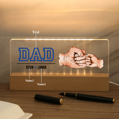 2 Names - Personalised Fist Bump Table Lamp - Dad's Dream Team - Father's Day Gift for Dad