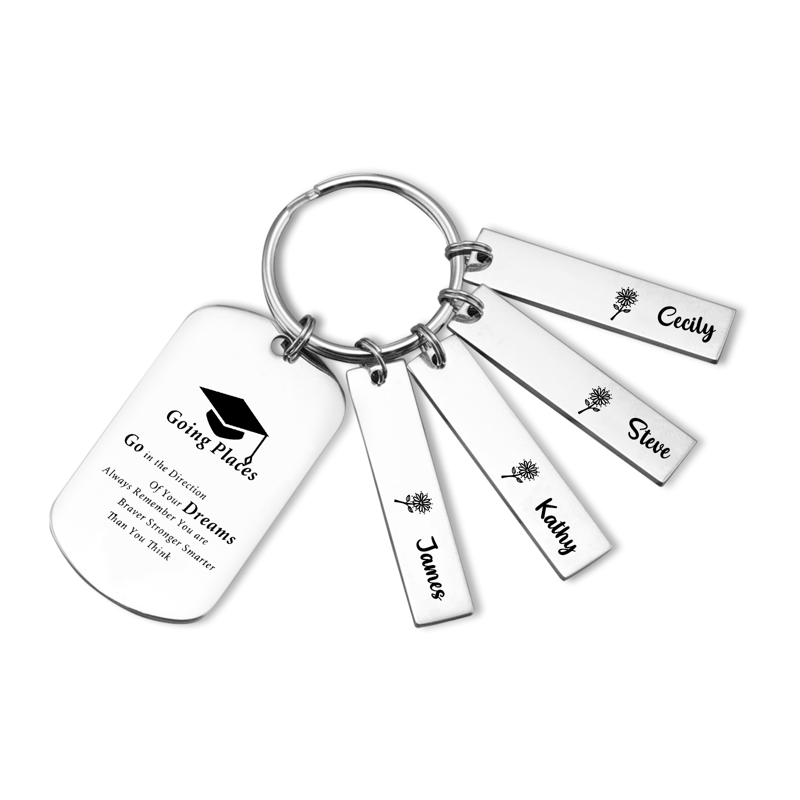 4 Names - Personalised Name Exquisite Graduation Keyring Gift For Her/Him