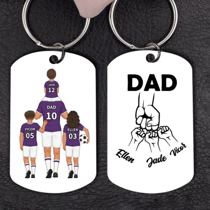 1-3 Names-Personalised Dad's Football Team Fist Keychain Custom Names Gift For Dad/Grandad