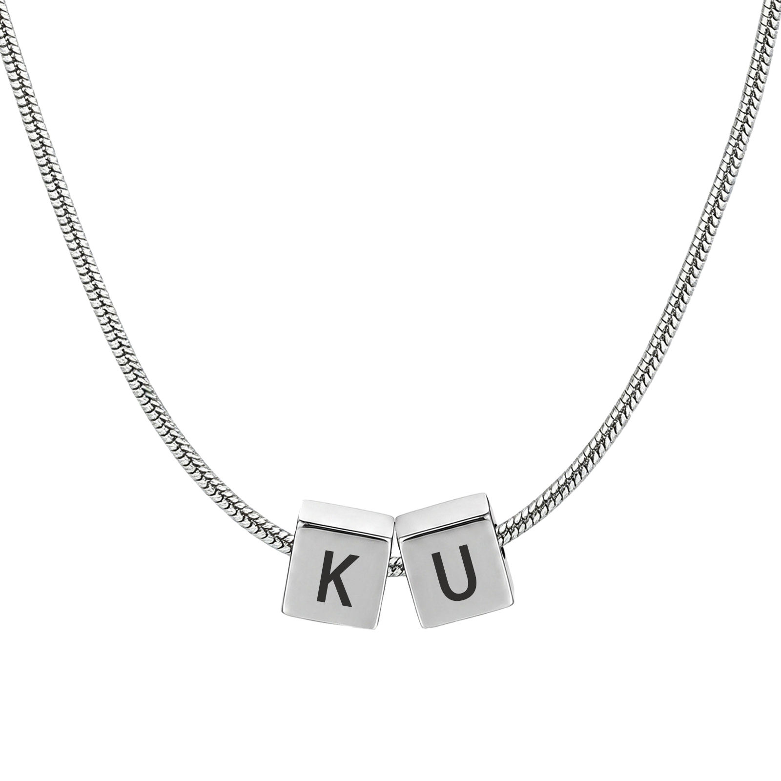 Personalised Stainless Steel Cube 1-6 Letters Necklace For Men