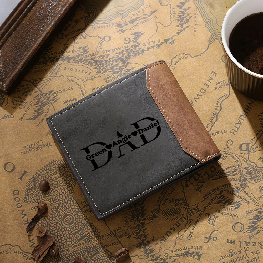 3 Names - Personalised Photo & Name Custom Leather Men's Wallet as a Father's Day Gift for Dad