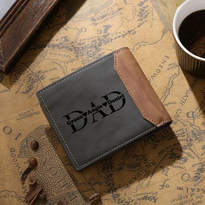 3 Names - Personalised Photo & Name Custom Leather Men's Wallet as a Father's Day Gift for Dad