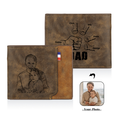 5 Names - Personalised Fist Bump Photo Custom Leather Men's  Wallet as a Father's Day Gift for Dad