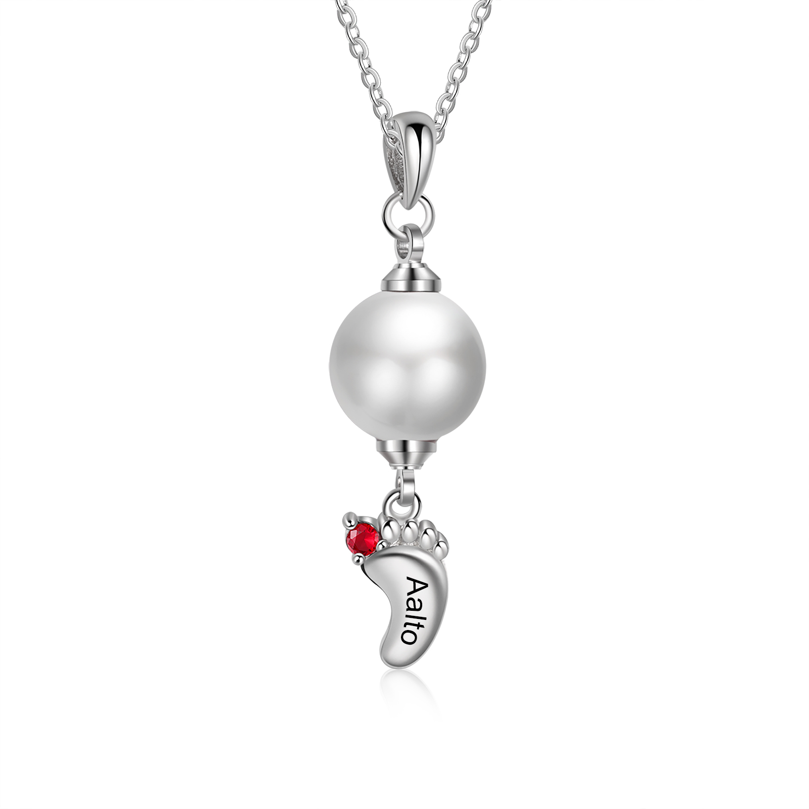 Personalised Baby Feet Pearl Necklace Custom 1 Name & Birthstone Mother Necklace