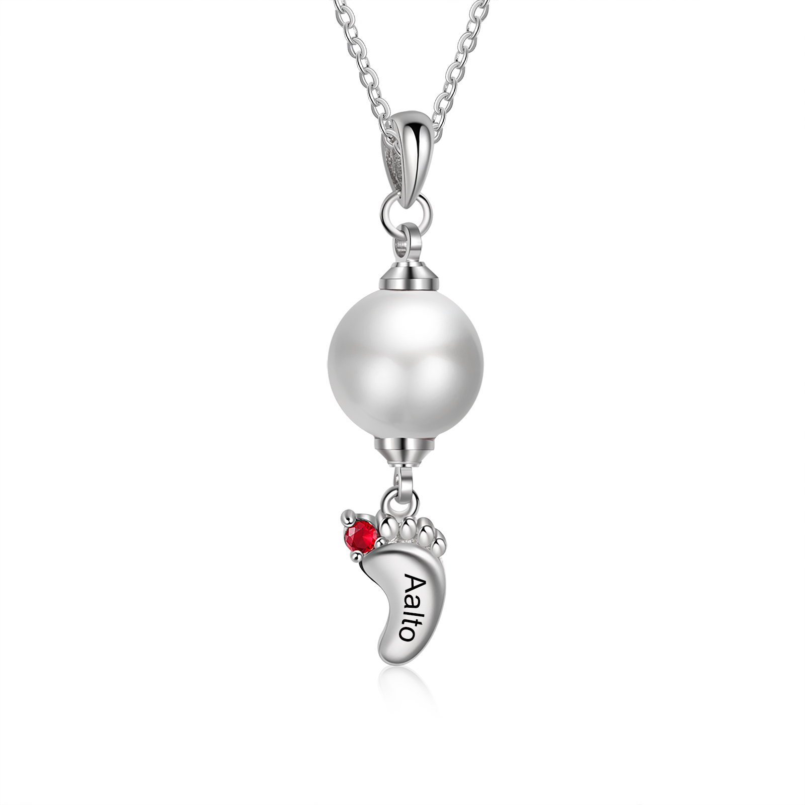Personalised Baby Feet Pearl Necklace Custom 1 Name & Birthstone Mother Necklace