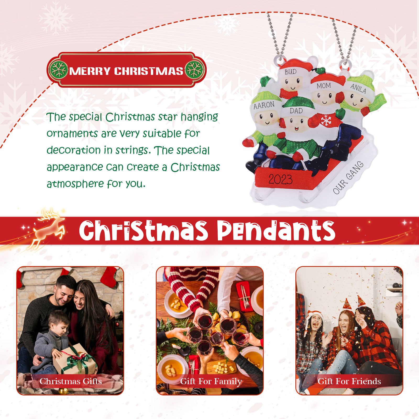 5 Names-Personalised Family Acrylic Christmas Xmas Tree Decoration Ornament-Custom 5 Names And Text Hanging Ornament Gifts For Family