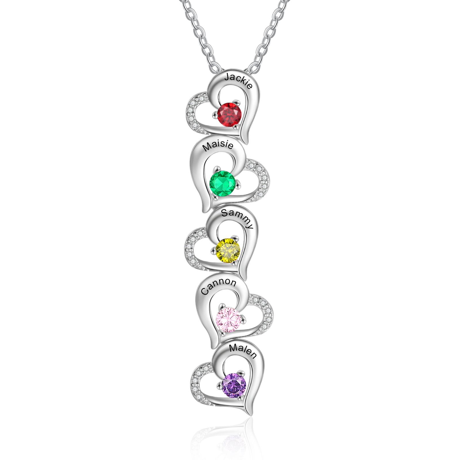 Personalised Linked Hearts Necklace With 2-6 Birthstones