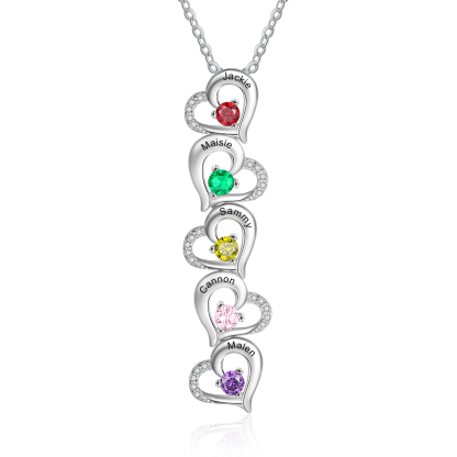 Personalised Linked Hearts Necklace With 2-6 Birthstones