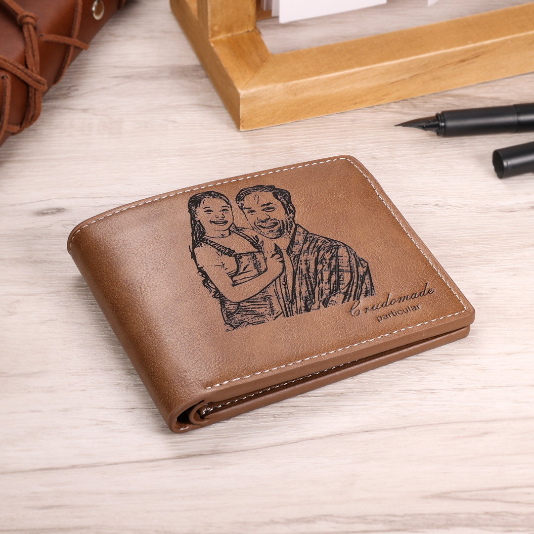 Personalised Leather Wallet Engraved Photo Short Wallet Gifts For Men