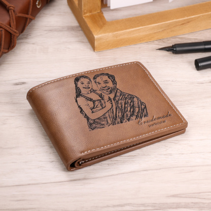 Personalised Leather Wallet Engraved Photo Short Wallet Gifts For Men