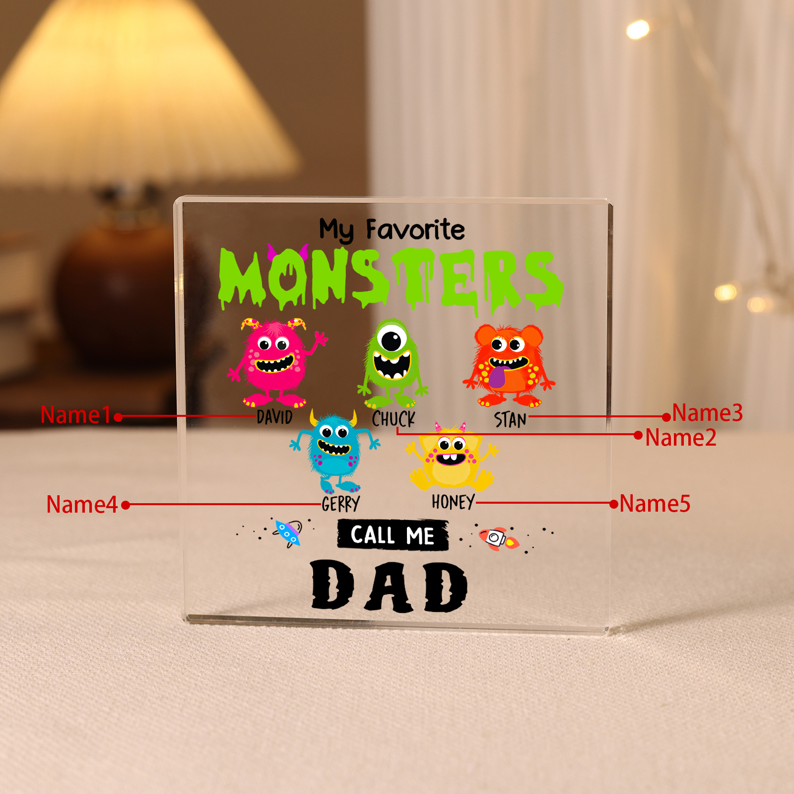 5 Names - Personalised Monster and Shit Style Custom Name Acrylic Ornament Father's Day Gift for Dad