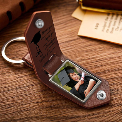2024 Graduation Gifts - Personalised Name Flip Leather Keyring Customized Photo Keyring Gift for Her/Him