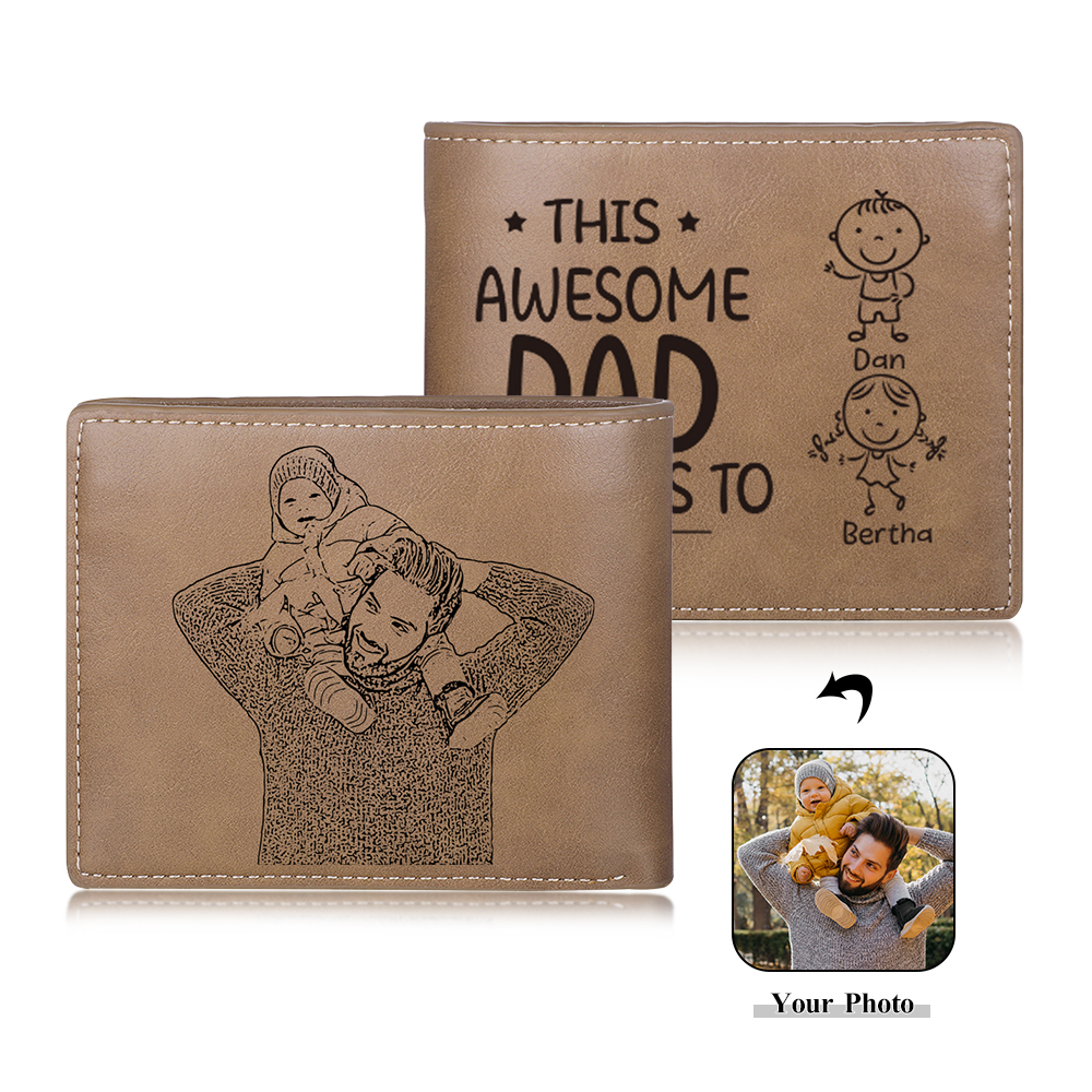2 Names-Personalised Doll Customized Leather Men's Wallet Customized Name Folding Wallet With Gift Box for Dad