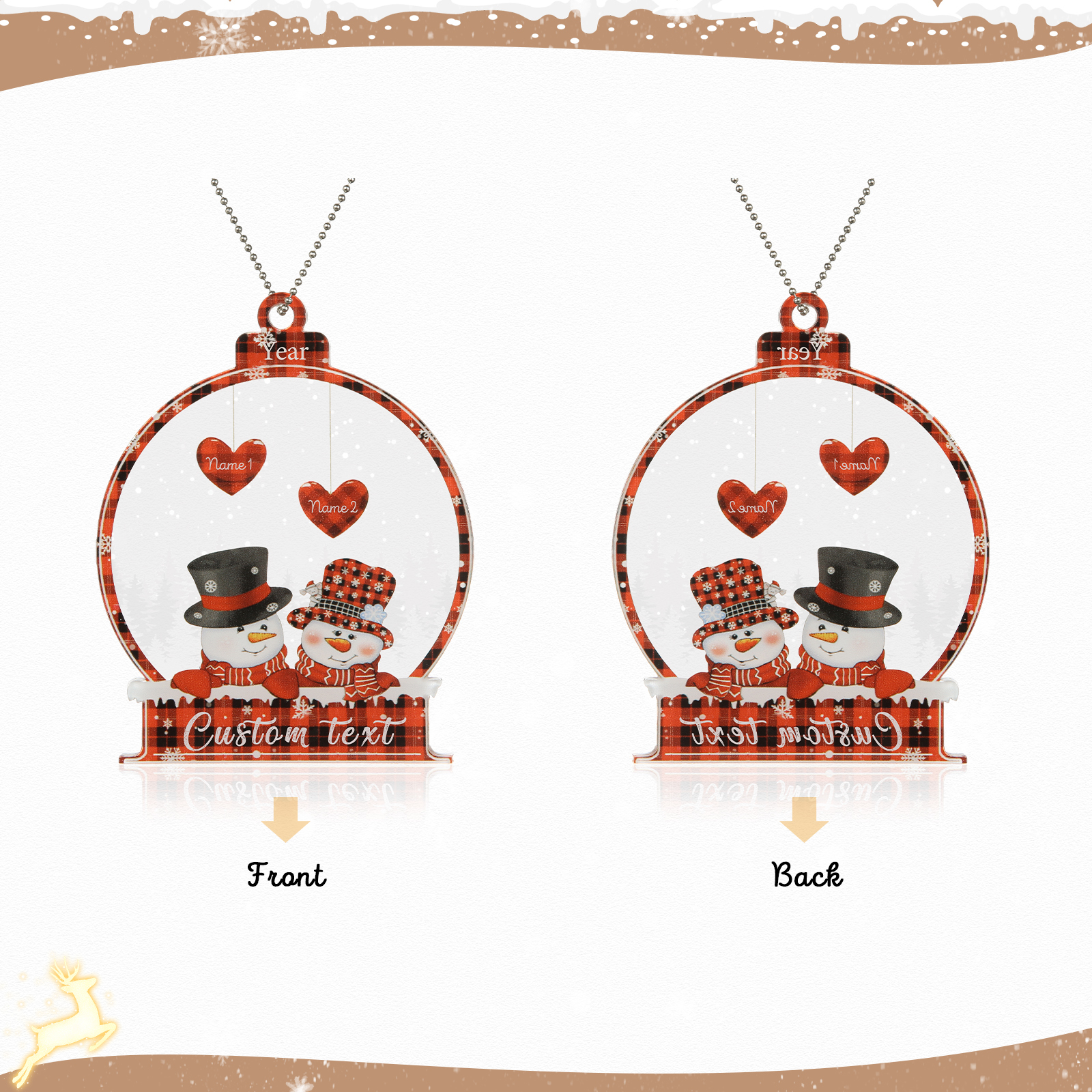 2 Names-Personalised Family Acrylic Christmas Xmas Tree Decoration Ornament-Custom 2 Names And Text Hanging Ornament Gifts For Family