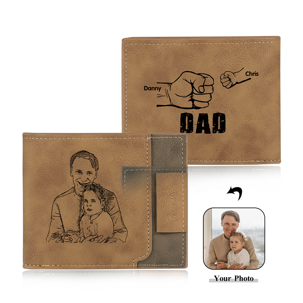 2 Names - Personalised Photo Custom Leather Men's Wallet as a Father's Day Gift for Dad