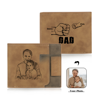 2 Names - Personalised Photo Custom Leather Men's Wallet as a Father's Day Gift for Dad