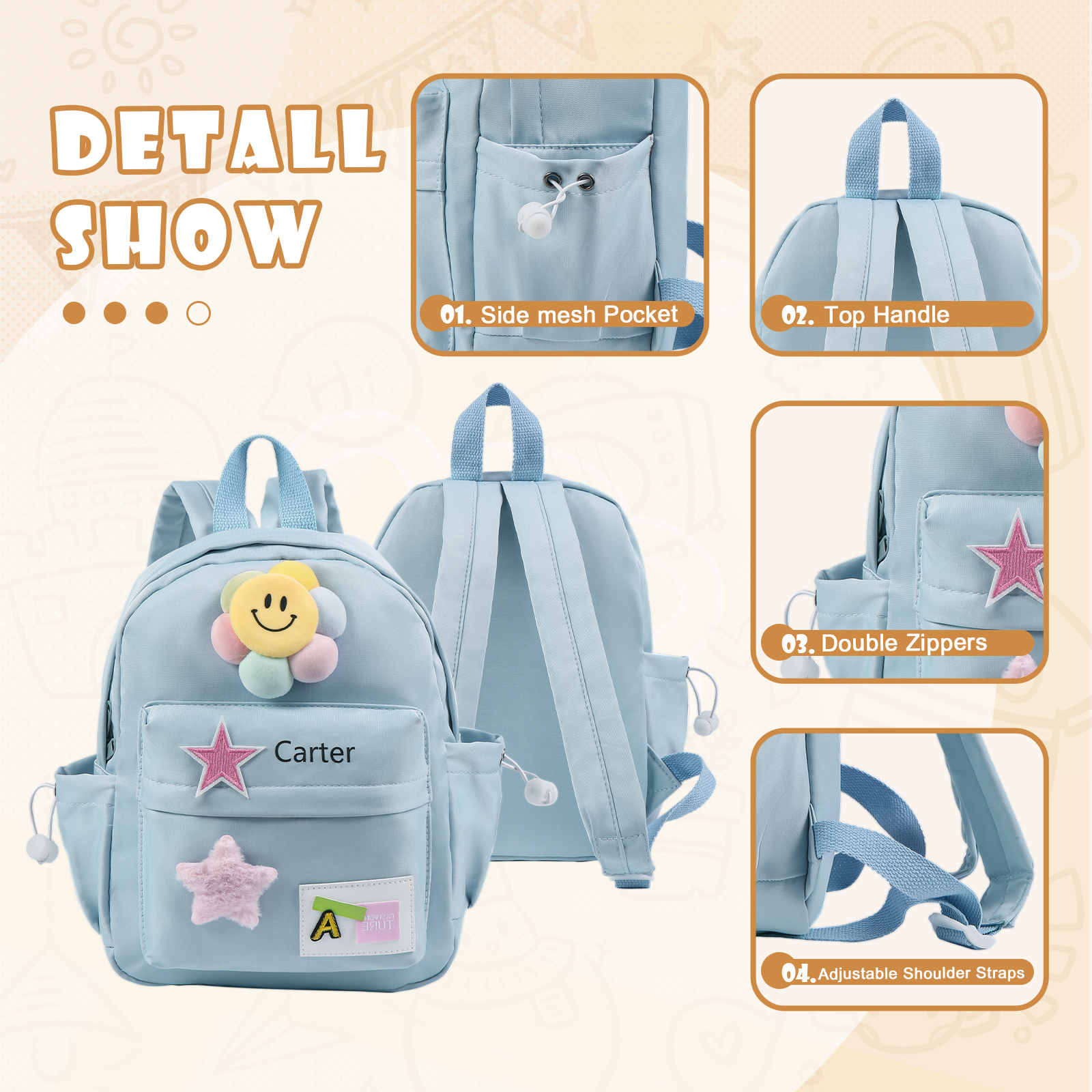 Personalised Nylon Polyester Children's Custom Name Backpack Back to School Gift