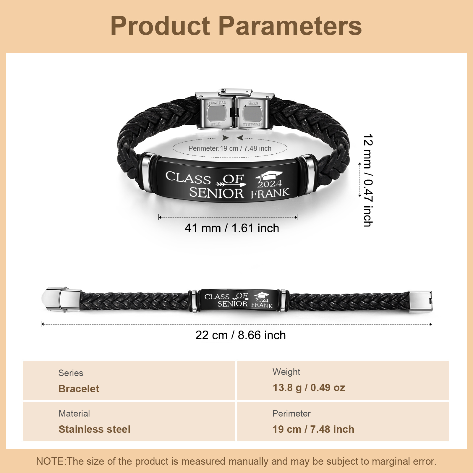2024 Graduation Gifts - Personalised Year and Name Men's Bracelet, Gift for Him