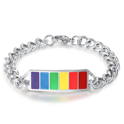 Personalised Rainbow Bar Bracelet Engraved 1 Text LGBT Pride Gifts