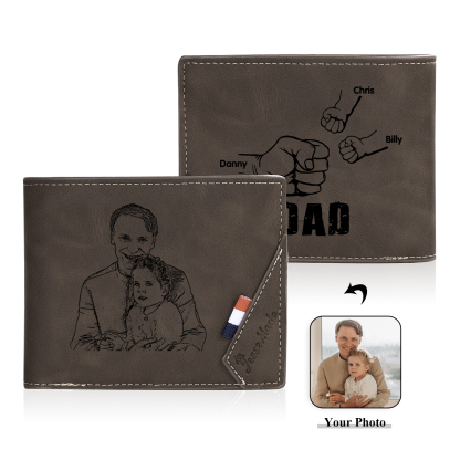 3 Names - Personalised Fist Bump Photo Custom Leather Men's  Wallet as a Father's Day Gift for Dad